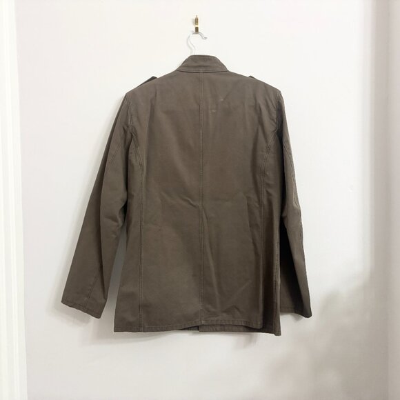 EUC Olive Green / Light Brown Button Down Canvas Field Jacket - sz Small - Picture 8 of 9